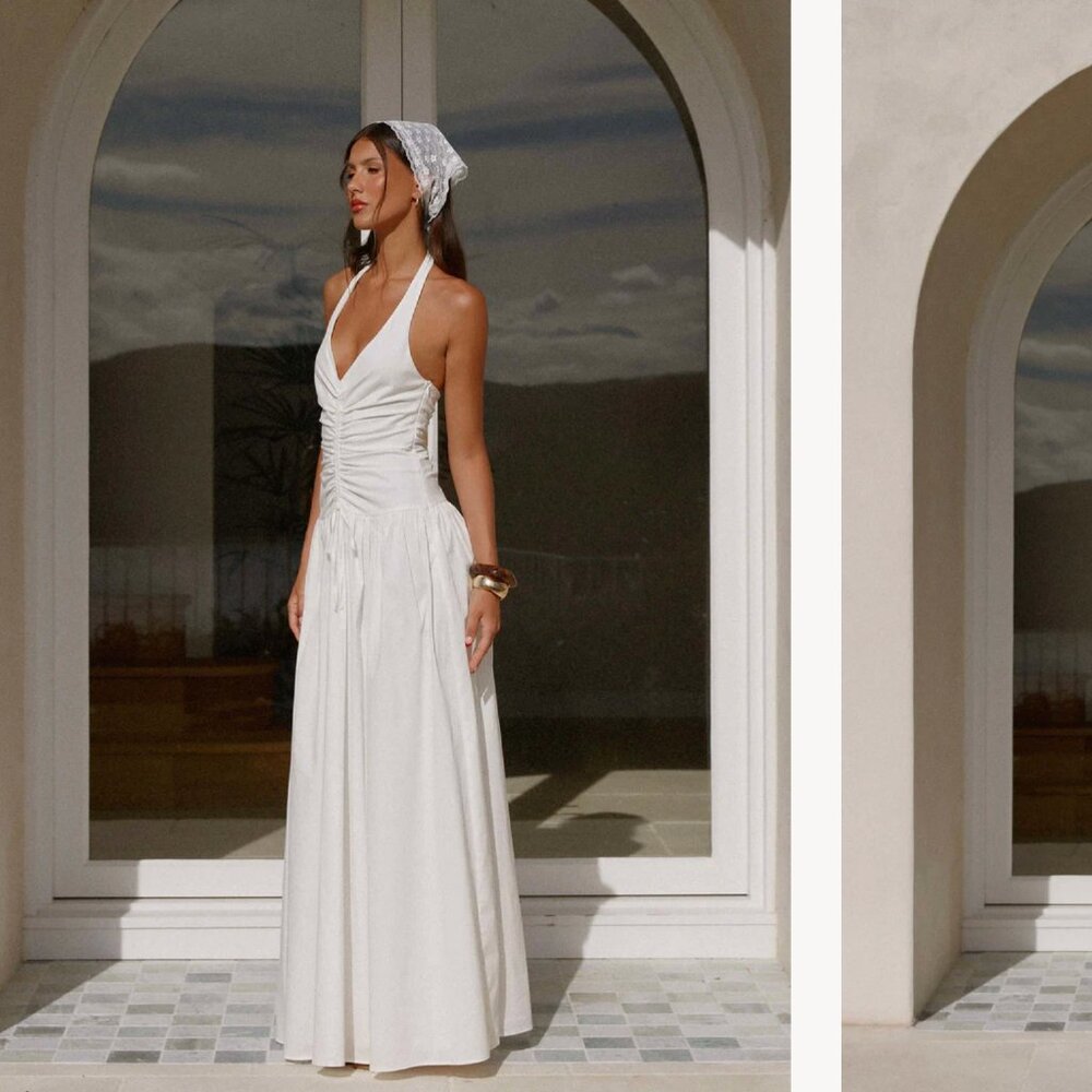Peppermayo White Halter Maxi Dress